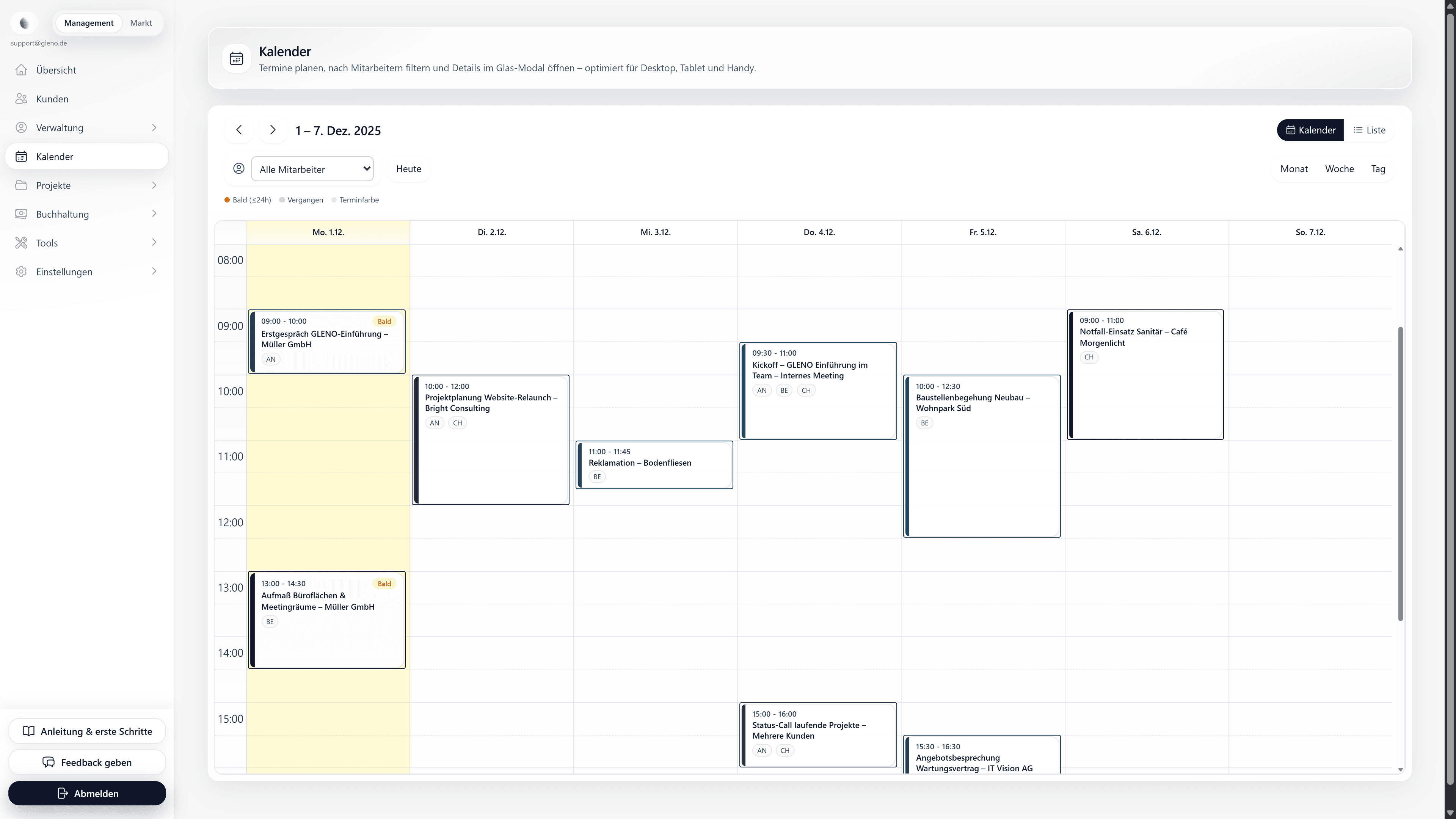 GLENO – Terminkalender und Einsatzplanung